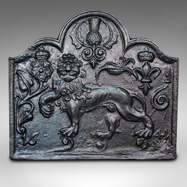 Antique Fire Back, English, Cast Iron, Decorative, Fireplace, Victorian, C.1900