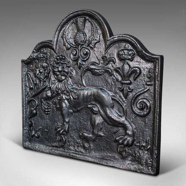Antique Fire Back, English, Cast Iron, Decorative, Fireplace, Victorian, C.1900
