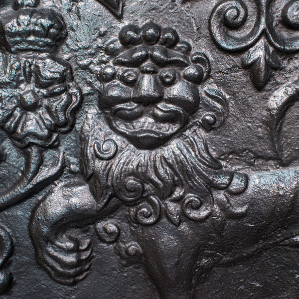 Antique Fire Back, English, Cast Iron, Decorative, Fireplace, Victorian, C.1900