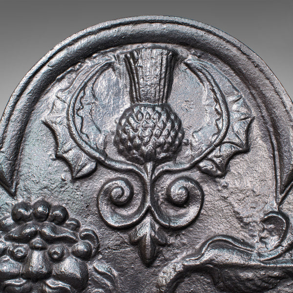 Antique Fire Back, English, Cast Iron, Decorative, Fireplace, Victorian, C.1900