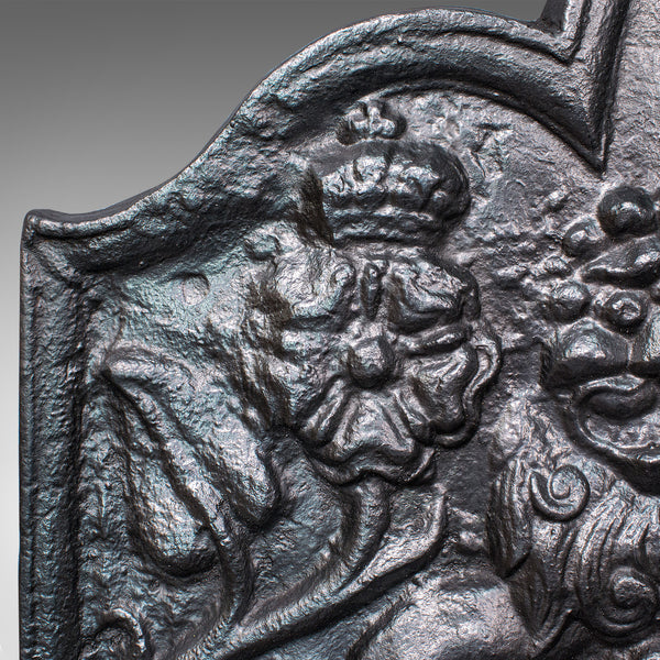 Antique Fire Back, English, Cast Iron, Decorative, Fireplace, Victorian, C.1900