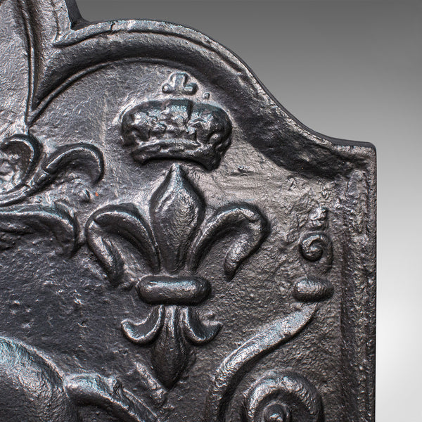 Antique Fire Back, English, Cast Iron, Decorative, Fireplace, Victorian, C.1900