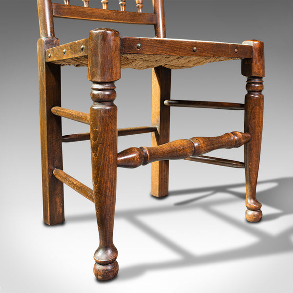 Set Of 12, Antique Lancashire Chairs, Beech, Spindle Back, Seat, Edwardian, 1910