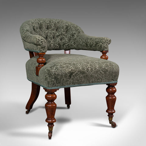 Antique Tub Arm Chair, English, Elbow, Boudoir Seat, Fireside, Victorian, C.1860