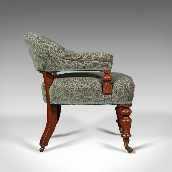 Antique Tub Arm Chair, English, Elbow, Boudoir Seat, Fireside, Victorian, C.1860