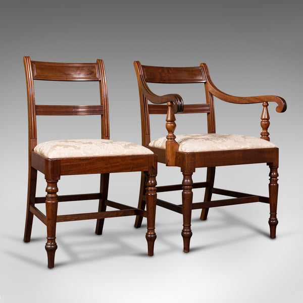 Set of 4, Antique Dining Chairs, English, Mahogany, Pair Of Carvers, Regency