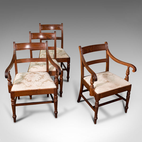 Set of 4, Antique Dining Chairs, English, Mahogany, Pair Of Carvers, Regency