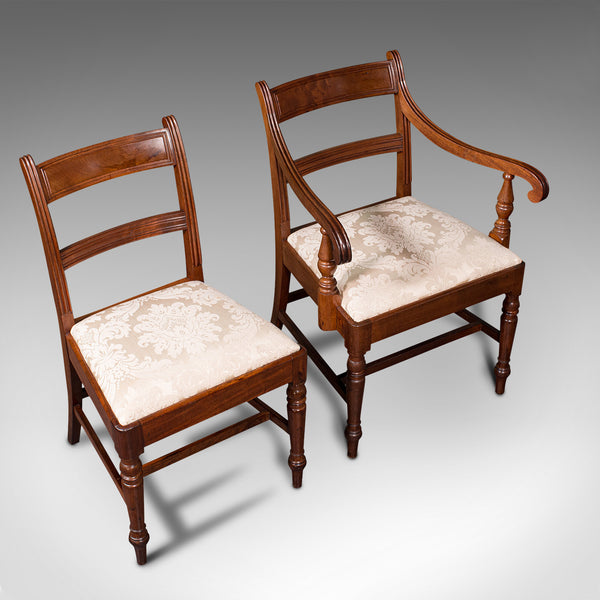 Set of 4, Antique Dining Chairs, English, Mahogany, Pair Of Carvers, Regency