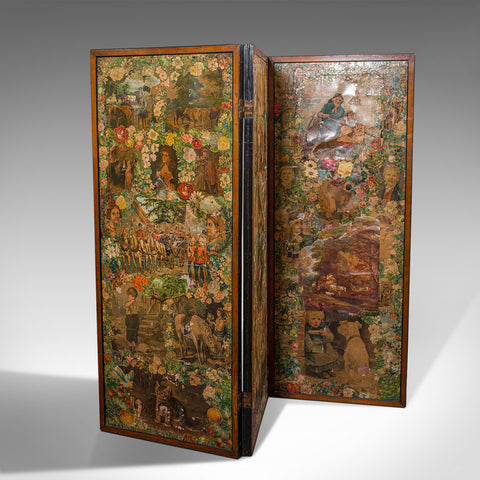 Antique Privacy Scrap Screen, English, Photo Prop, Room Divider, Victorian, 1860