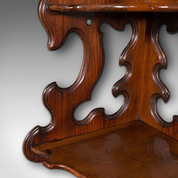 Antique 3 Tier Hanging Whatnot, English, Rosewood, Corner Wall Shelf, Victorian