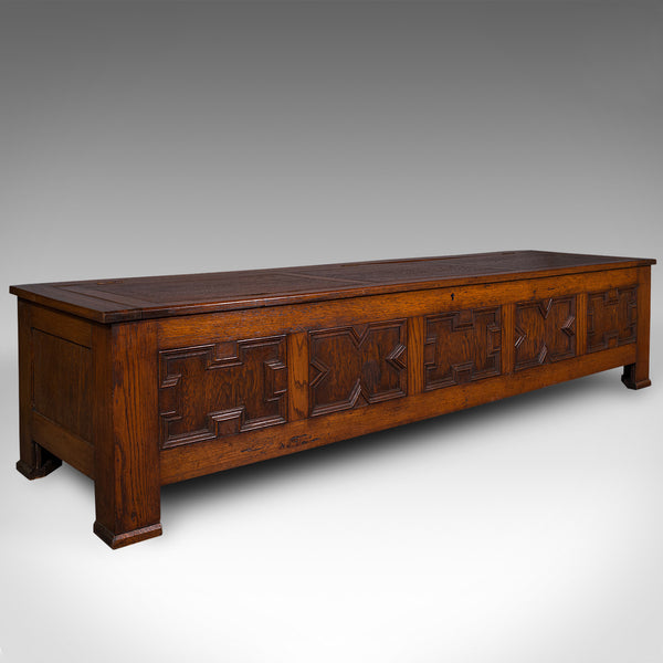 Large Antique Blanket Coffer, English, Oak, Chest, Window Seat, Edwardian, 1910