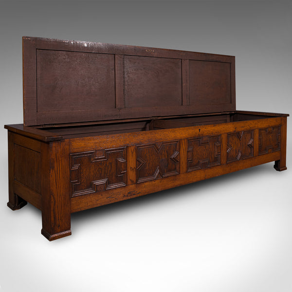 Large Antique Blanket Coffer, English, Oak, Chest, Window Seat, Edwardian, 1910