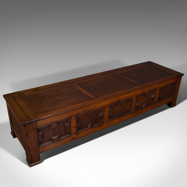 Large Antique Blanket Coffer, English, Oak, Chest, Window Seat, Edwardian, 1910