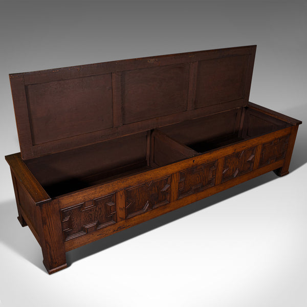 Large Antique Blanket Coffer, English, Oak, Chest, Window Seat, Edwardian, 1910