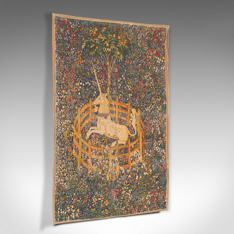 Antique Decorative Tapestry, French, Needlepoint, Wall Covering, Unicorn, C.1920