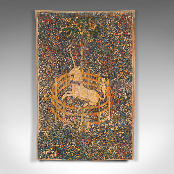 Antique Decorative Tapestry, French, Needlepoint, Wall Covering, Unicorn, C.1920