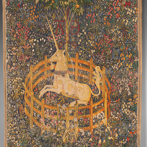 Antique Decorative Tapestry, French, Needlepoint, Wall Covering, Unicorn, C.1920