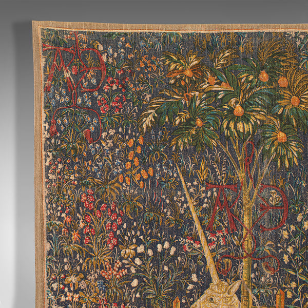 Antique Decorative Tapestry, French, Needlepoint, Wall Covering, Unicorn, C.1920