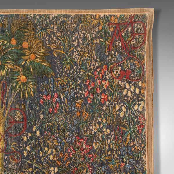 Antique Decorative Tapestry, French, Needlepoint, Wall Covering, Unicorn, C.1920