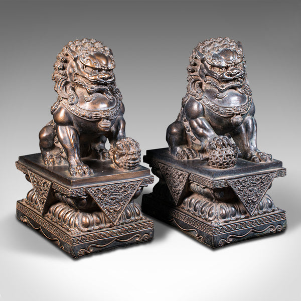 Pair Of Vintage Decorative Bookends, Oriental, Bronzed, Dog Of Fu Figure, C.1970