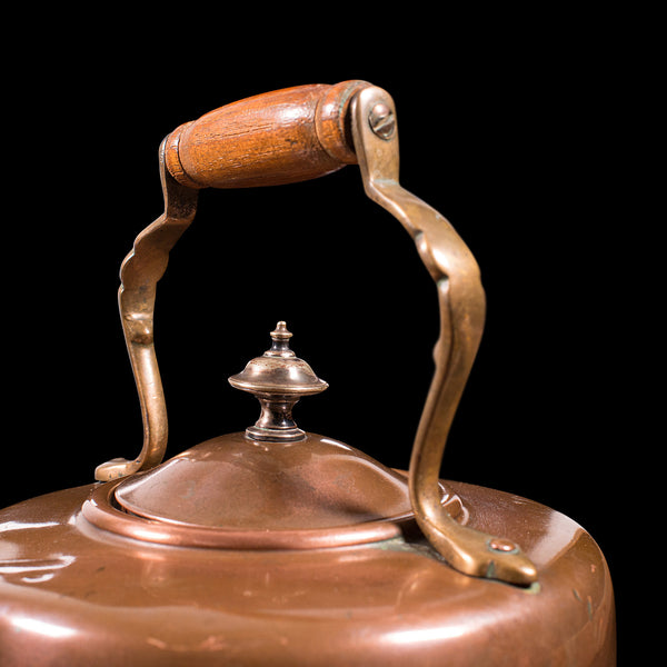 Antique Spirit Kettle, English, Copper, Brass, Teakettle, Stand, Victorian, 1900