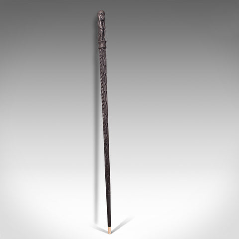 Antique Gentleman's Club Cane, English, Ebony, Carved Walking Stick, Victorian