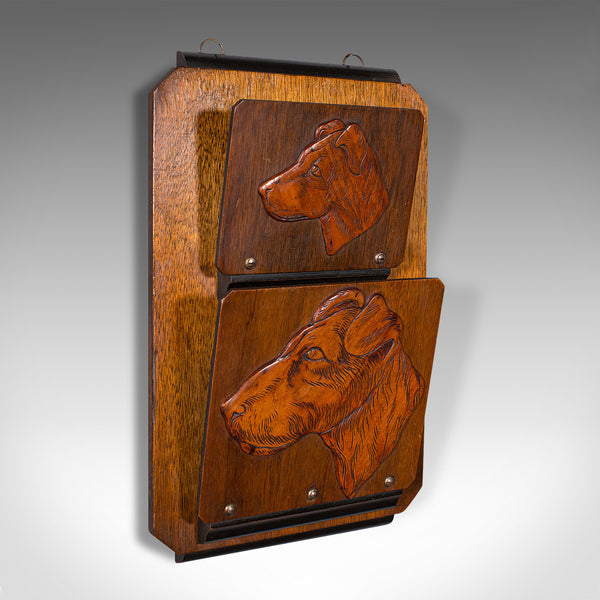 Antique Decorative Dog Letter Rack, English, Mahogany, Oak, Wall, Edwardian
