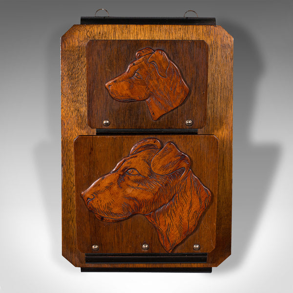 Antique Decorative Dog Letter Rack, English, Mahogany, Oak, Wall, Edwardian