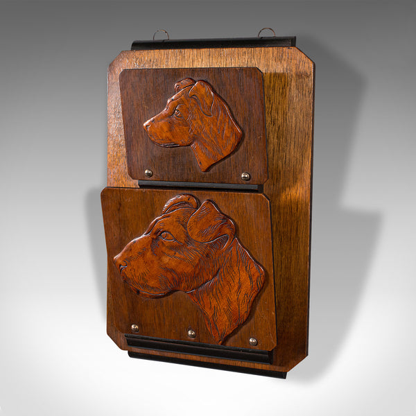 Antique Decorative Dog Letter Rack, English, Mahogany, Oak, Wall, Edwardian