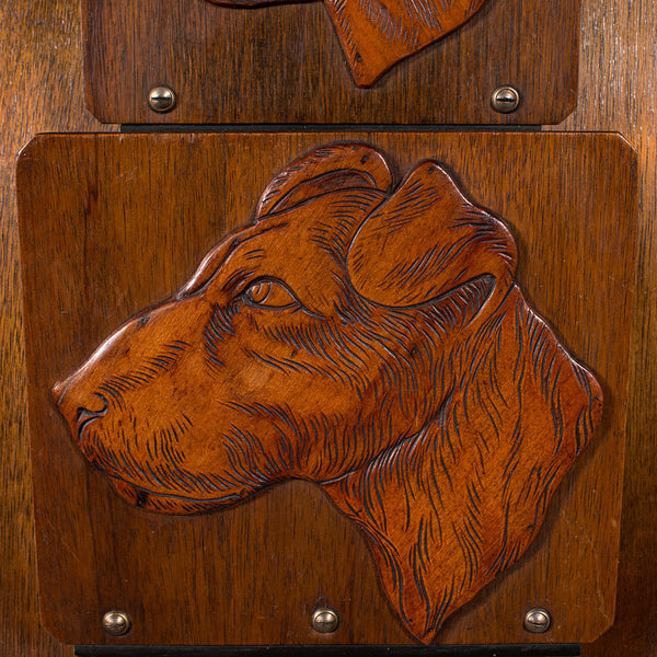 Antique Decorative Dog Letter Rack, English, Mahogany, Oak, Wall, Edwardian