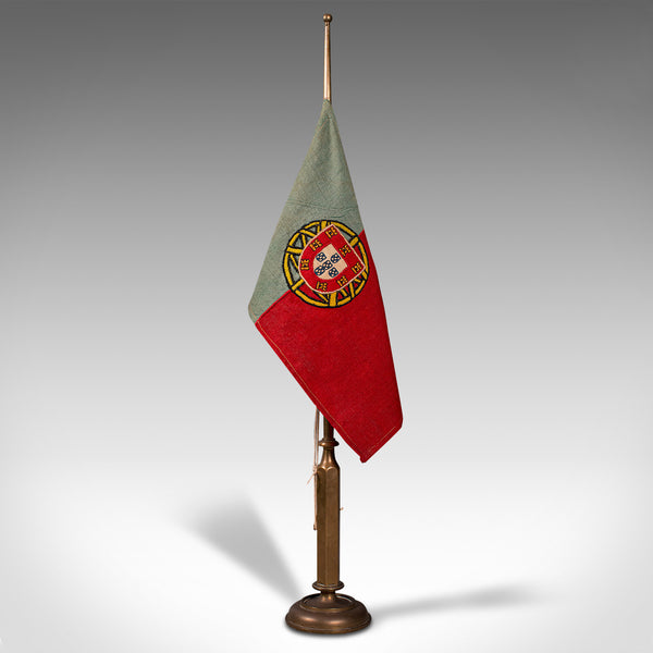 Antique Diplomat's Desk Flag, Continental, Brass, Portuguese, circa 1920