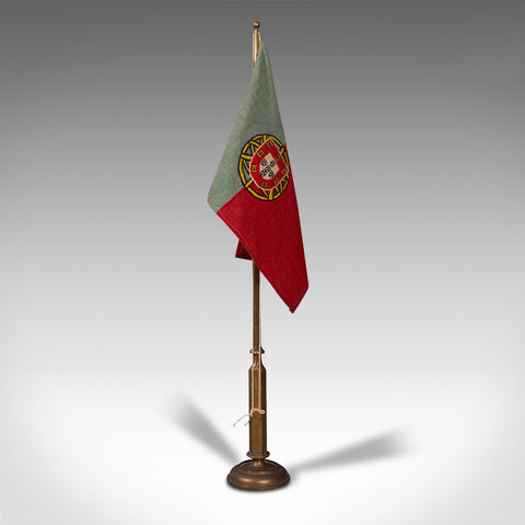 Antique Diplomat's Desk Flag, Continental, Brass, Portuguese, circa 1920