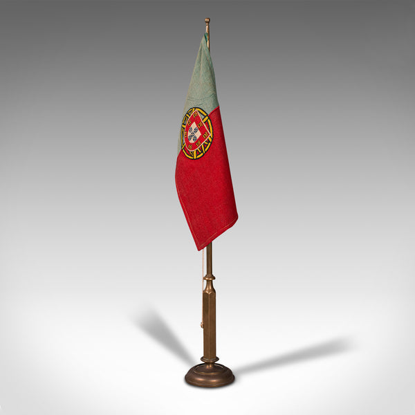 Antique Diplomat's Desk Flag, Continental, Brass, Portuguese, circa 1920