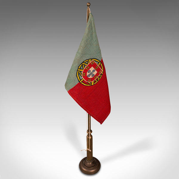 Antique Diplomat's Desk Flag, Continental, Brass, Portuguese, circa 1920