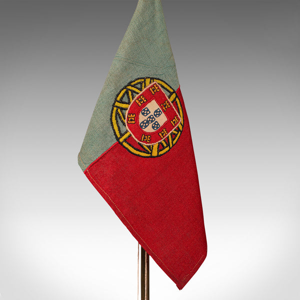 Antique Diplomat's Desk Flag, Continental, Brass, Portuguese, circa 1920
