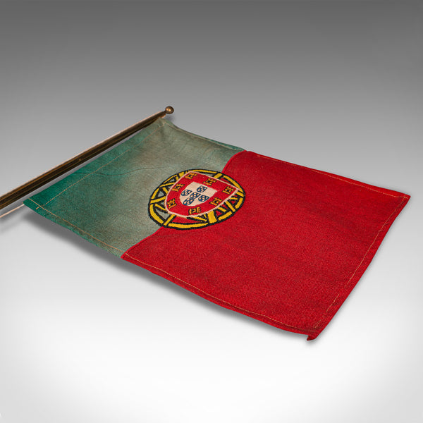 Antique Diplomat's Desk Flag, Continental, Brass, Portuguese, circa 1920