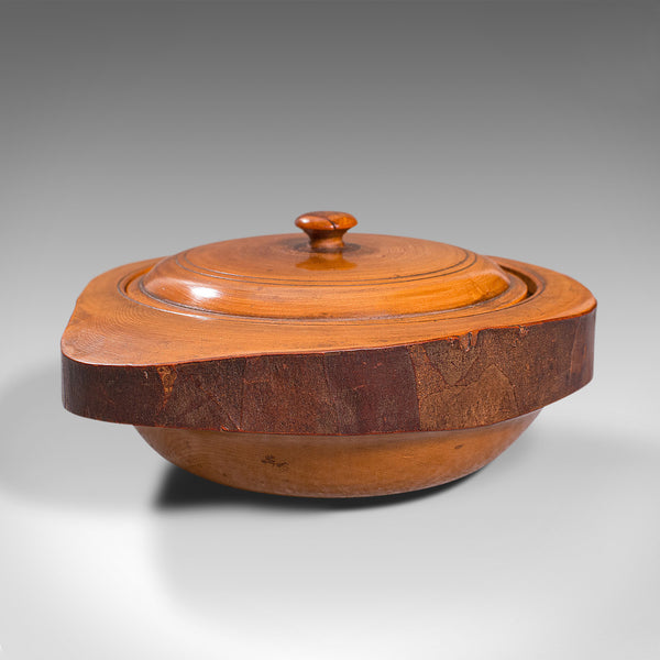 Pair Of Antique Carved Lidded Bowls, Treen, English, Yew, Victorian, Circa 1900