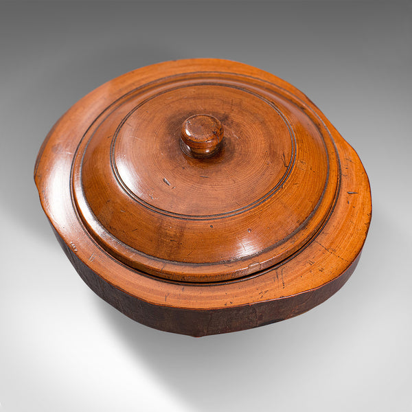 Pair Of Antique Carved Lidded Bowls, Treen, English, Yew, Victorian, Circa 1900