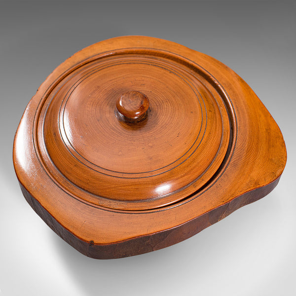 Pair Of Antique Carved Lidded Bowls, Treen, English, Yew, Victorian, Circa 1900