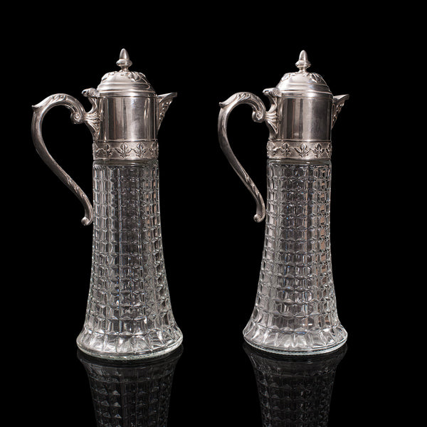 Pair Of Vintage Decorative Ewers, Italian, Glass, Claret, Wine Serving Jug, 1960