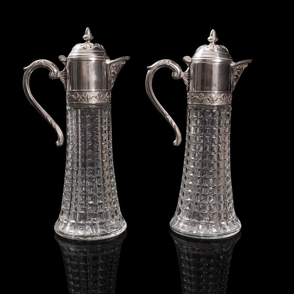 Pair Of Vintage Decorative Ewers, Italian, Glass, Claret, Wine Serving Jug, 1960