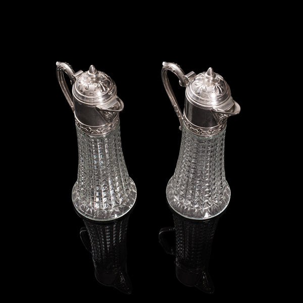 Pair Of Vintage Decorative Ewers, Italian, Glass, Claret, Wine Serving Jug, 1960