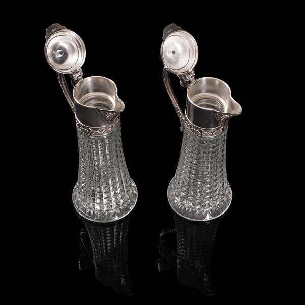 Pair Of Vintage Decorative Ewers, Italian, Glass, Claret, Wine Serving Jug, 1960