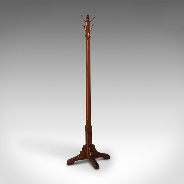 Antique Coat Stand, English, Mahogany, Brass, Hallway Hat Rack, Edwardian, 1910