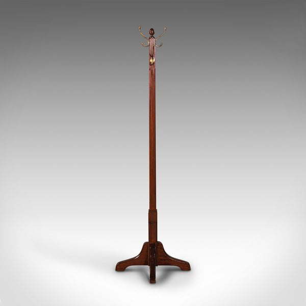 Antique Coat Stand, English, Mahogany, Brass, Hallway Hat Rack, Edwardian, 1910