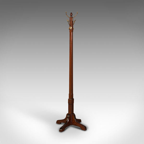 Antique Coat Stand, English, Mahogany, Brass, Hallway Hat Rack, Edwardian, 1910