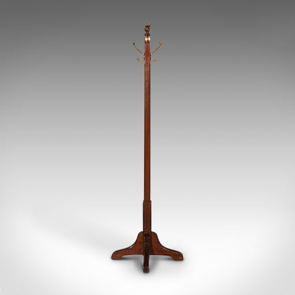 Antique Coat Stand, English, Mahogany, Brass, Hallway Hat Rack, Edwardian, 1910