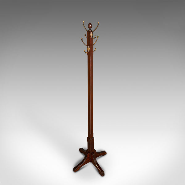 Antique Coat Stand, English, Mahogany, Brass, Hallway Hat Rack, Edwardian, 1910