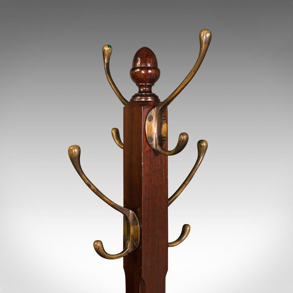 Solid Oak Coat Hook Rack With Antique Brass Pegs – 9 Hooks, 58cm