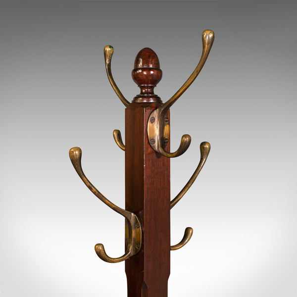 Antique Coat Stand, English, Mahogany, Brass, Hallway Hat Rack, Edwardian, 1910